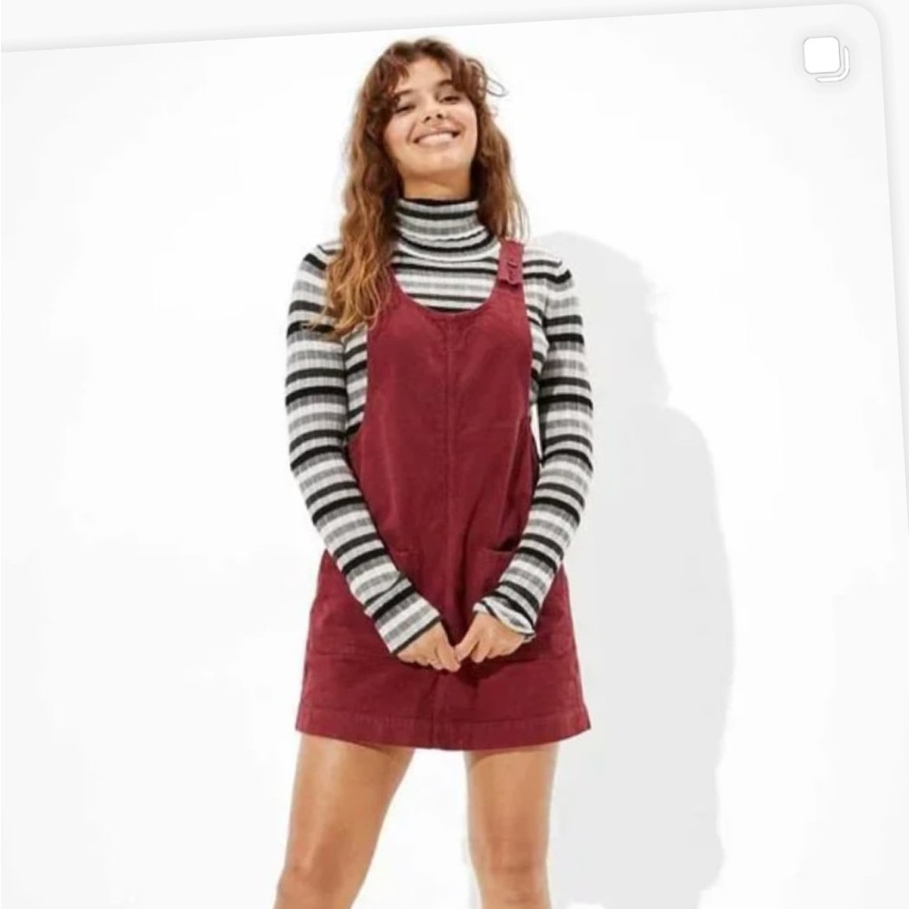 American Eagle Outfitters Burgundy Overall Corduroy Mini Dress